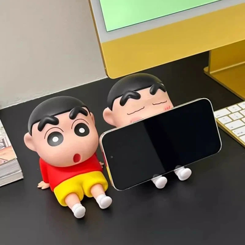 Crayon Shin-chan Phone Holder - Kawaii Anime Figure Desk Stand for Phones, Cute Cartoon Watching TV Model Collector Decor